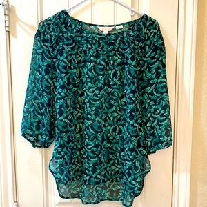 Navy and Teal 3/4 sleeve sheer top